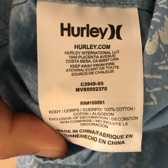 Hurley Mens XL Button Up Shirt Short Sleeve Blue Floral 100% Cotton Beach Aloha - Picture 6 of 6